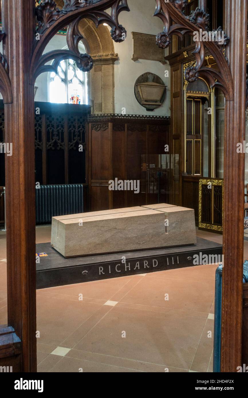 L'ultimo luogo di riposo del re Riccardo III, Cattedrale di Leicester, Leicester, Regno Unito. Foto Stock