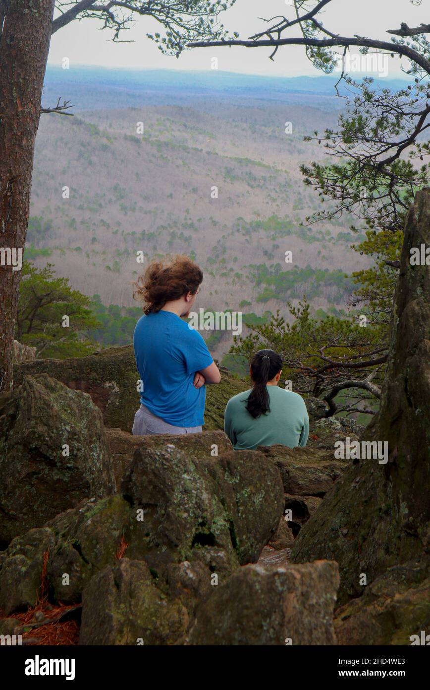 Sono nella foresta che guarda solo al bel cielo Foto Stock