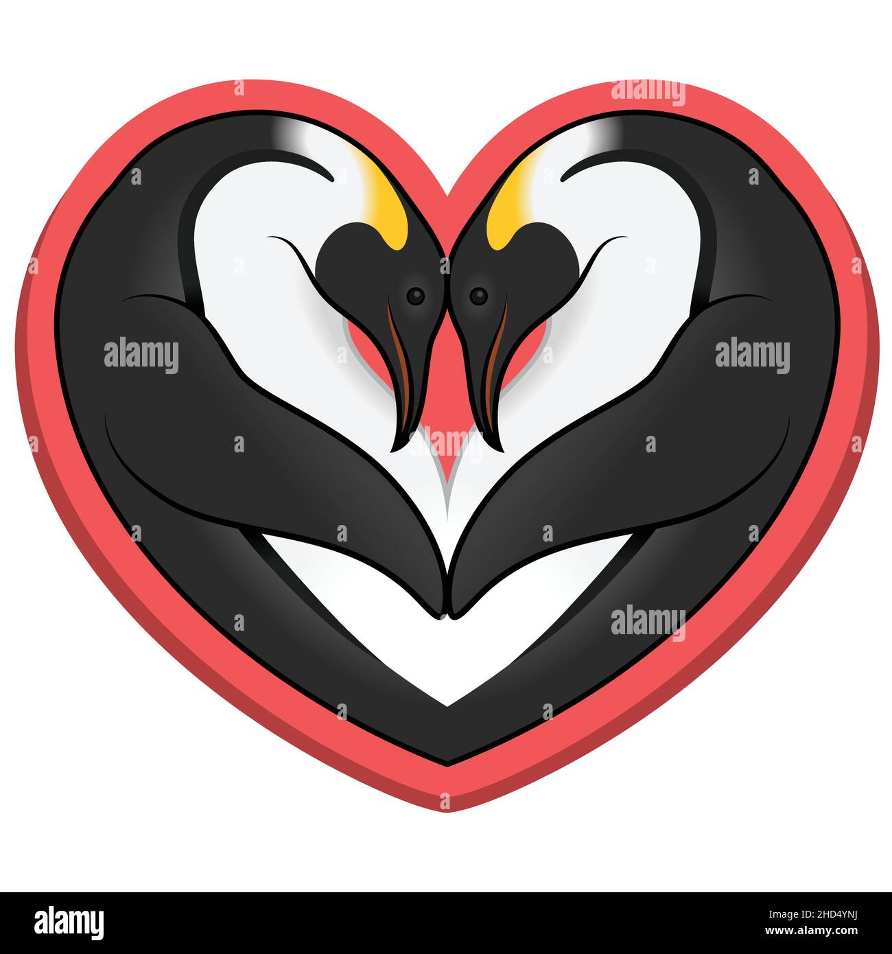 Due Pinguini imperatore disegno a forma di cuore, animali a forma di cuore Illustrazione Vettoriale