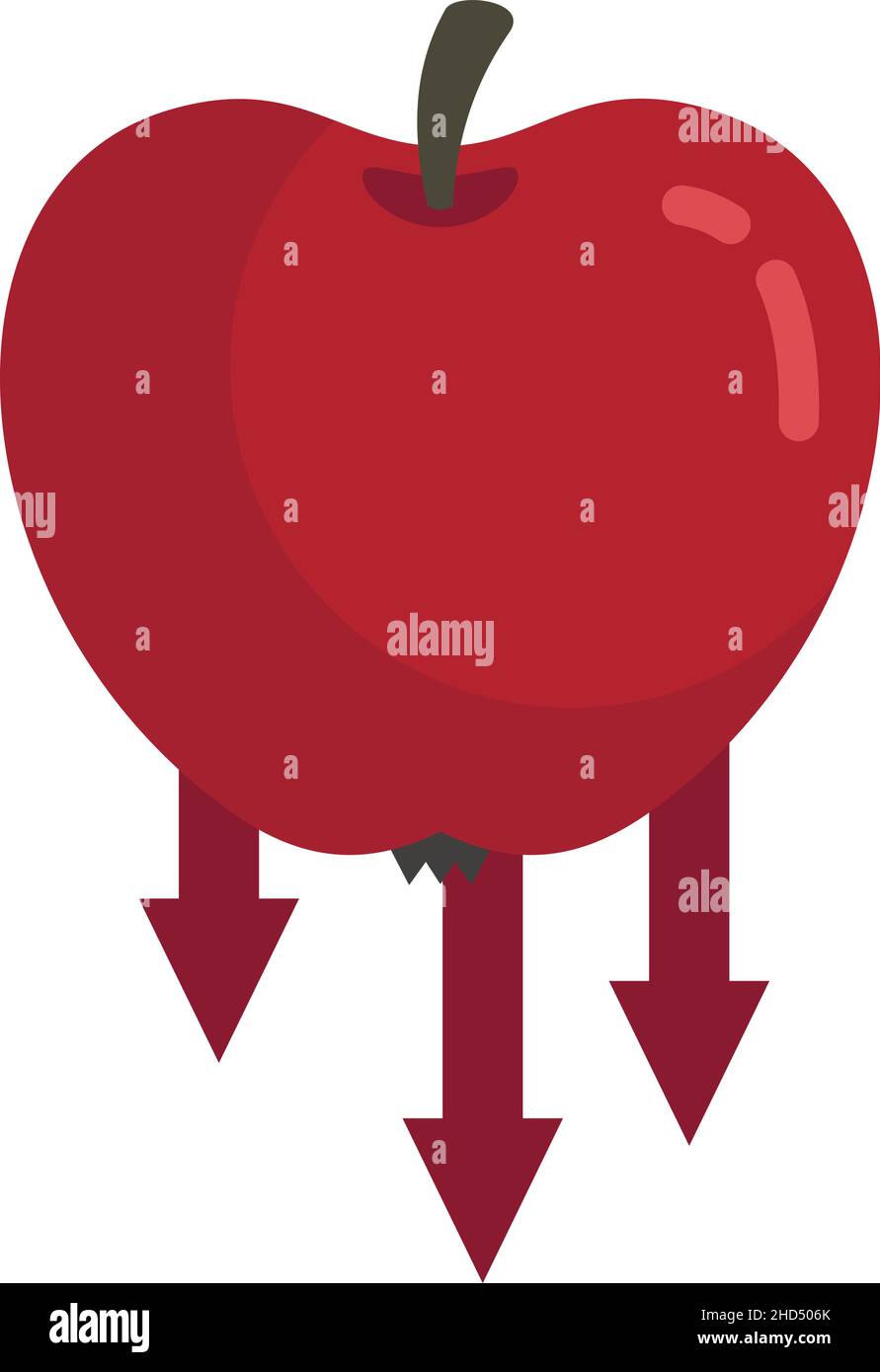 Icona gravità Apple. Illustrazione piatta dell'icona del vettore di gravità della mela isolata su sfondo bianco Illustrazione Vettoriale