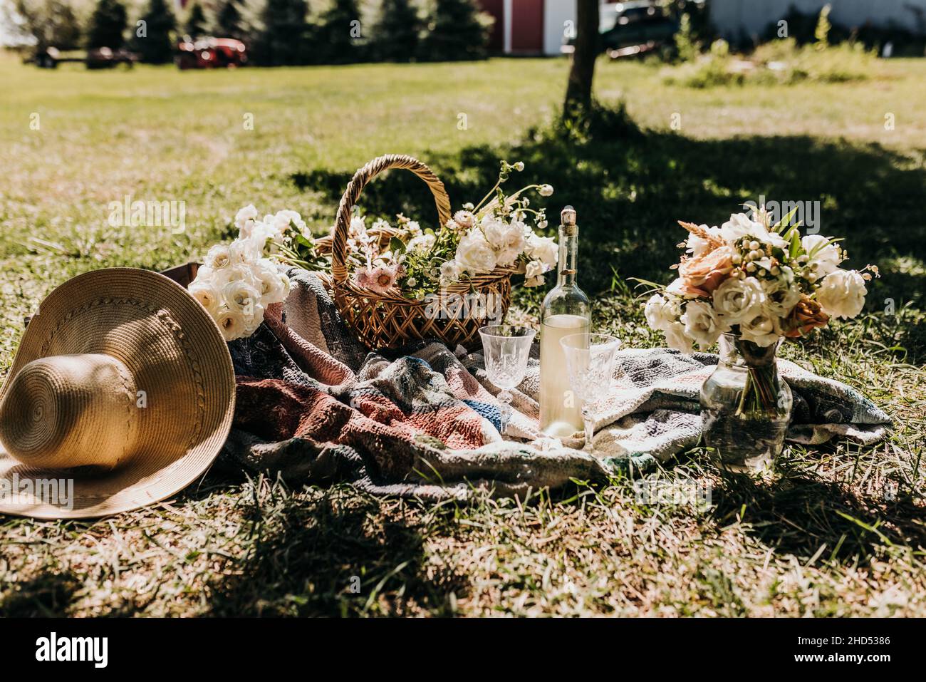 Vista del pic-nic fuori in luce brillante Foto Stock