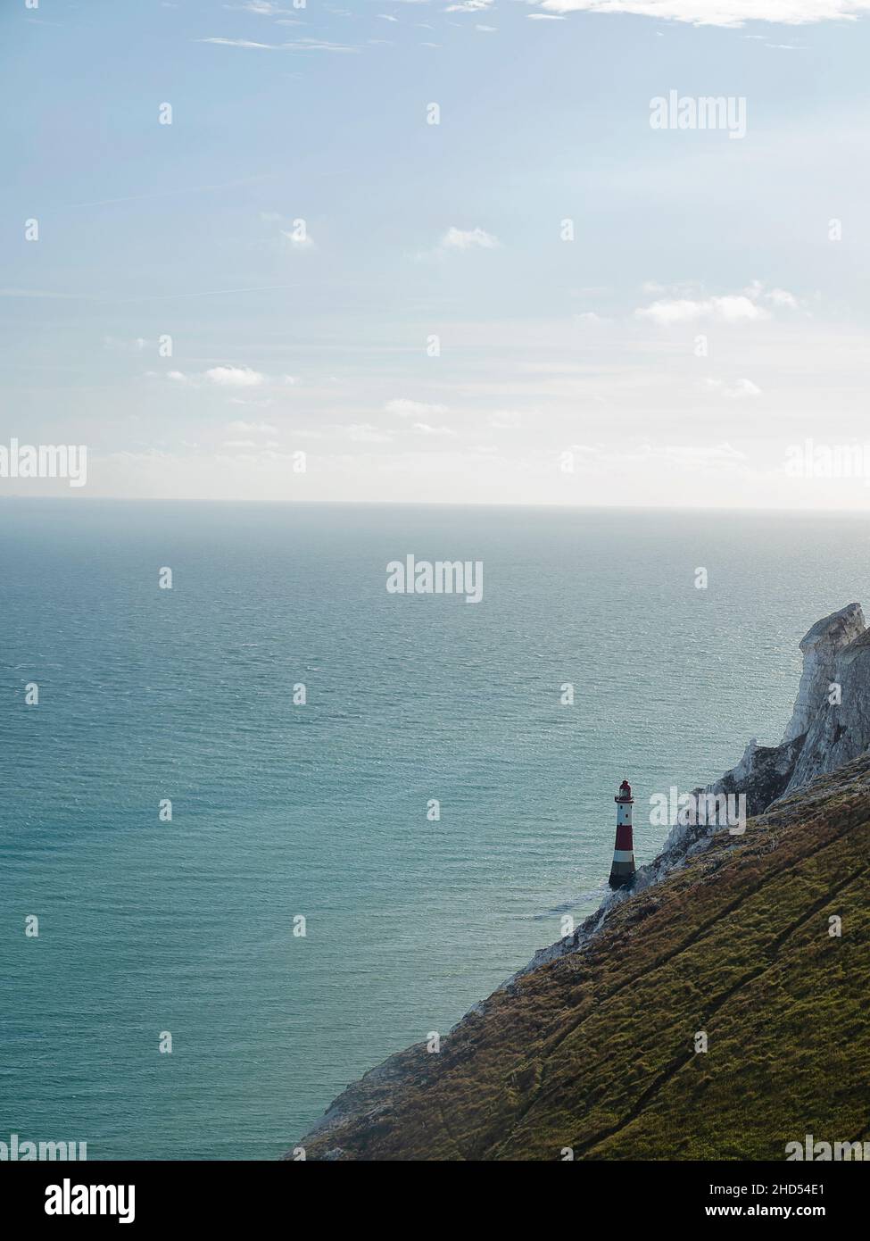 Vista del faro da Beachy Head, Eastbourne, Inghilterra Foto Stock