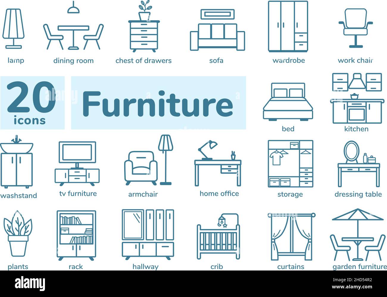 Set di icone mobili. Design semplice e sottile. Illustrazione Vettoriale