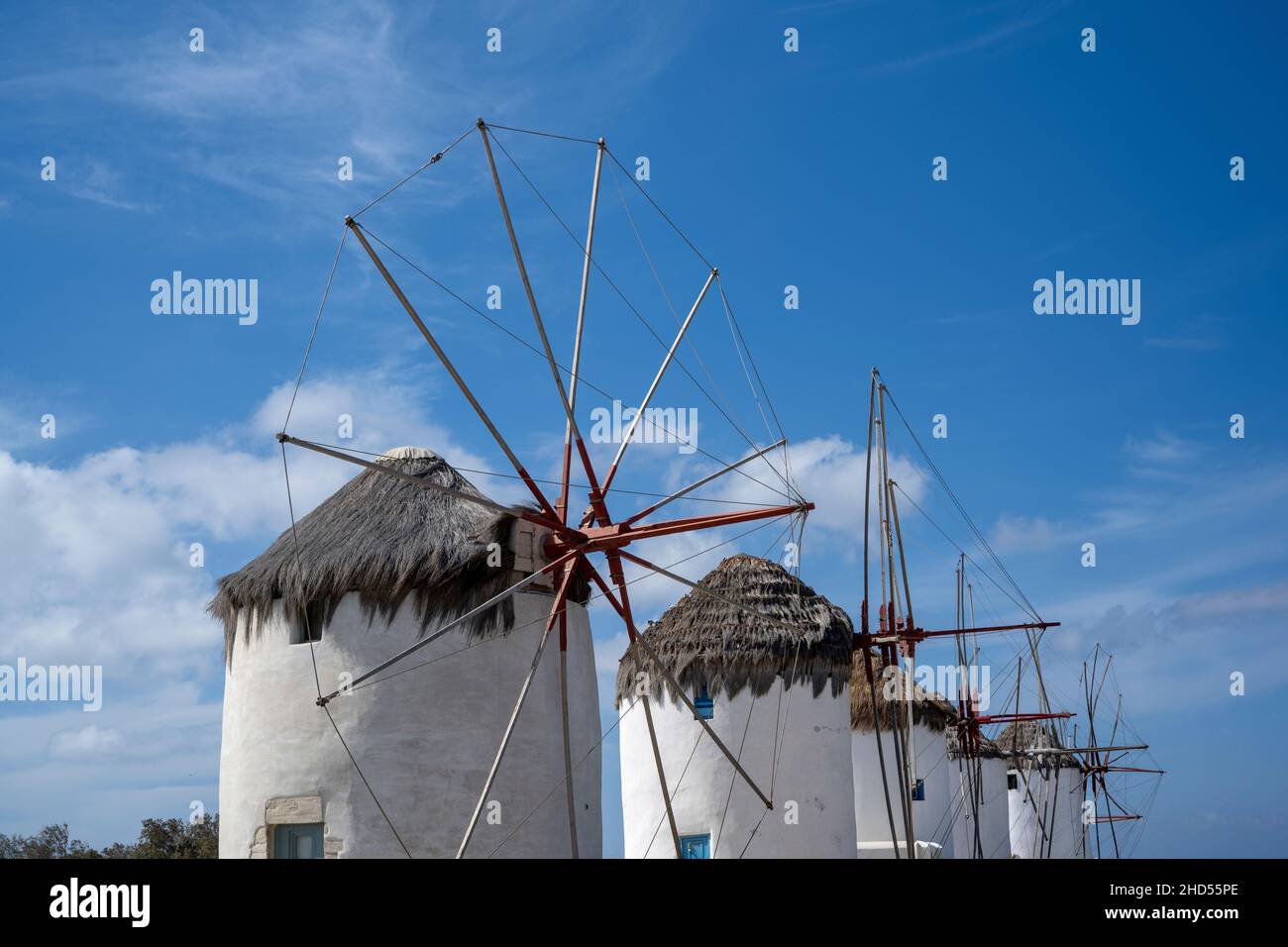 Mulini a vento di Mykonos. Foto Stock