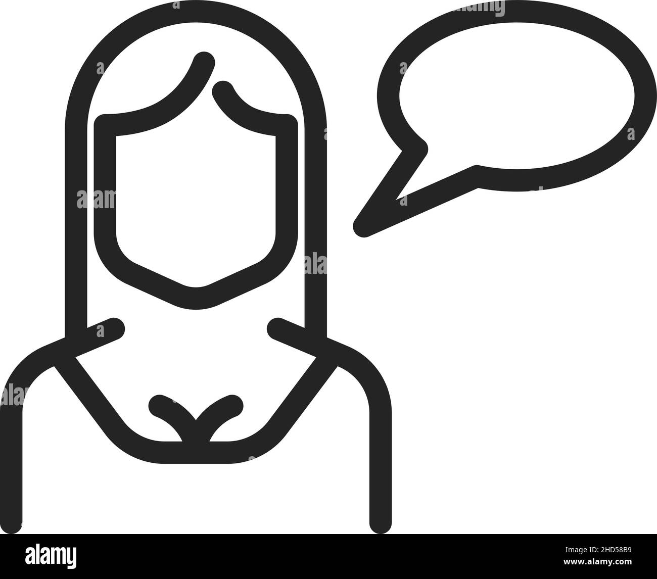 Donna con icona fumetto. Simbolo ragazza parlante Illustrazione Vettoriale