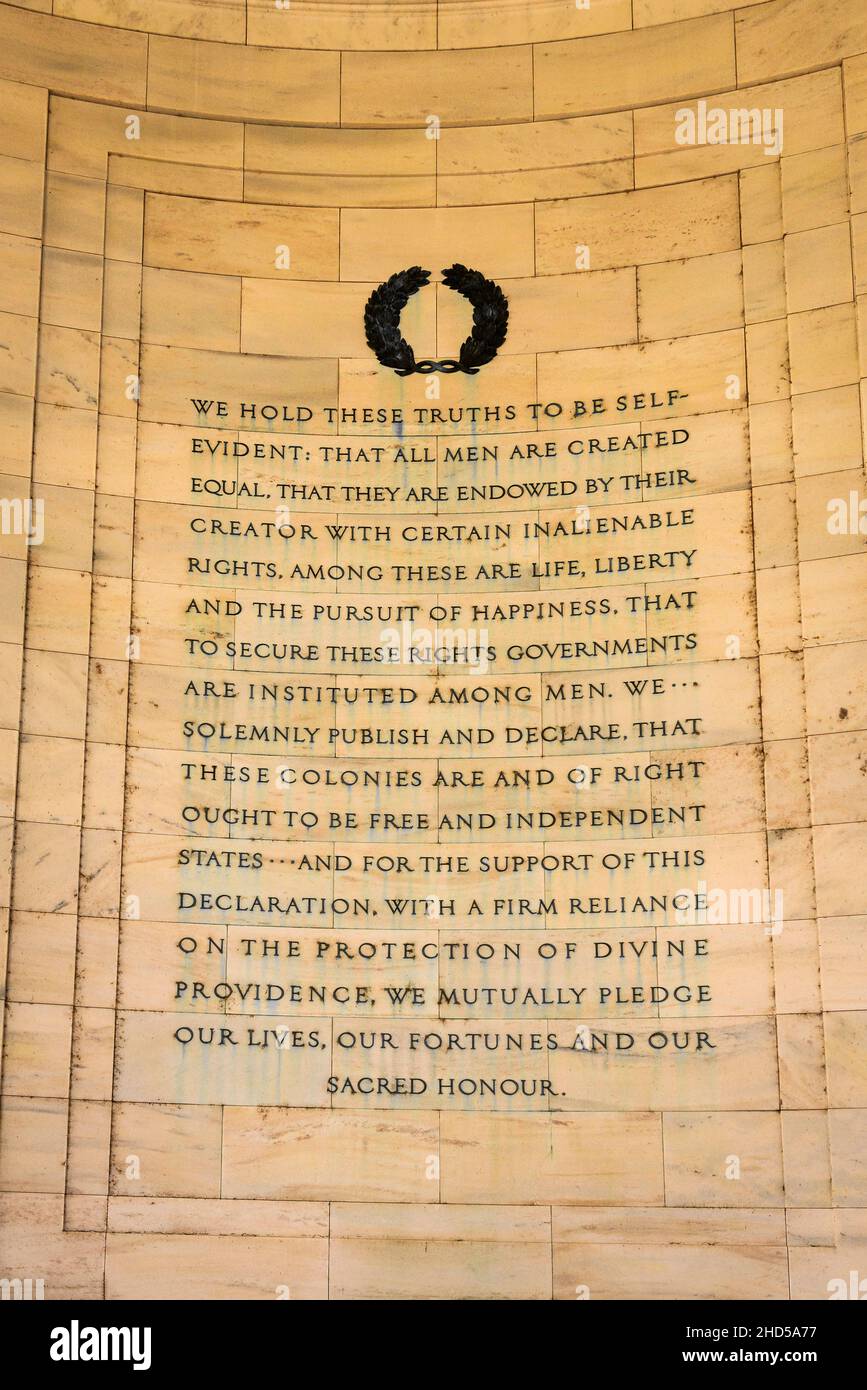 Iscrizione all'interno del Thomas Jefferson Memorial, Washington, DC USA Foto Stock