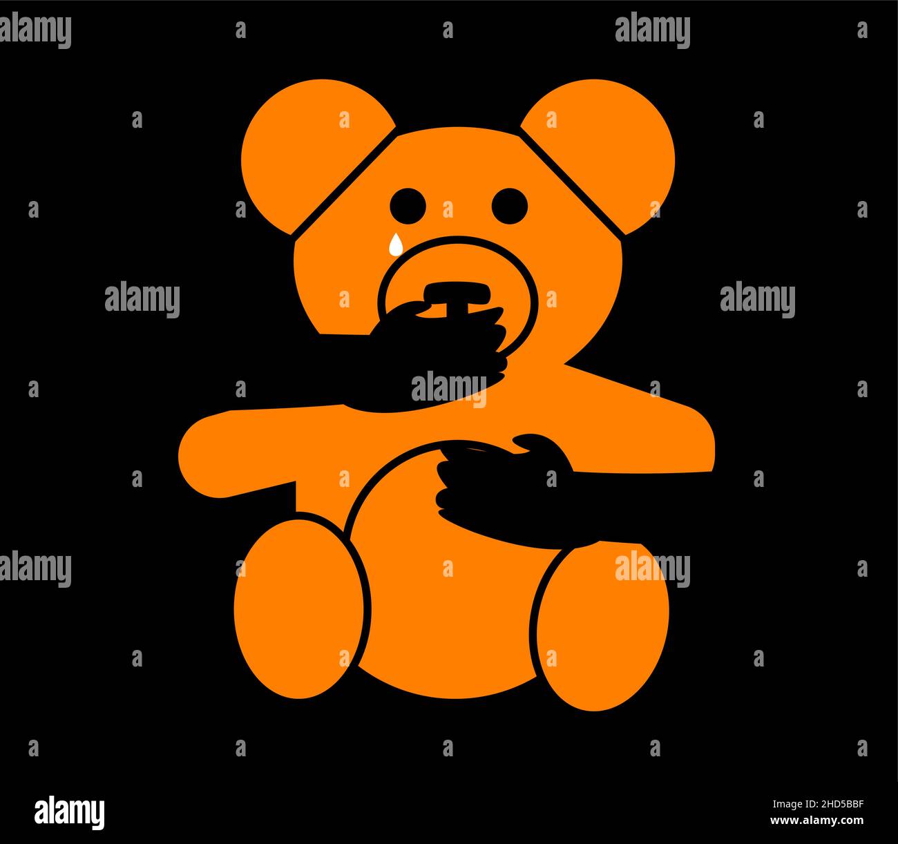 Illustrazione di un orsacchiotto rapito e di fronte alla violenza. Illustrazione concettuale del rapimento dei bambini Illustrazione Vettoriale