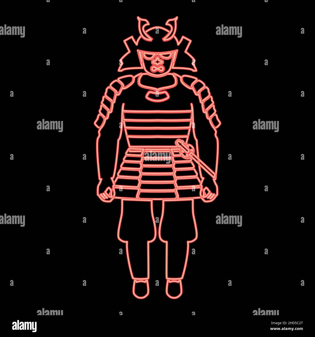 Neon samurai giappone guerriero rosso vettore colore illustrazione immagine luce stile piatto Illustrazione Vettoriale