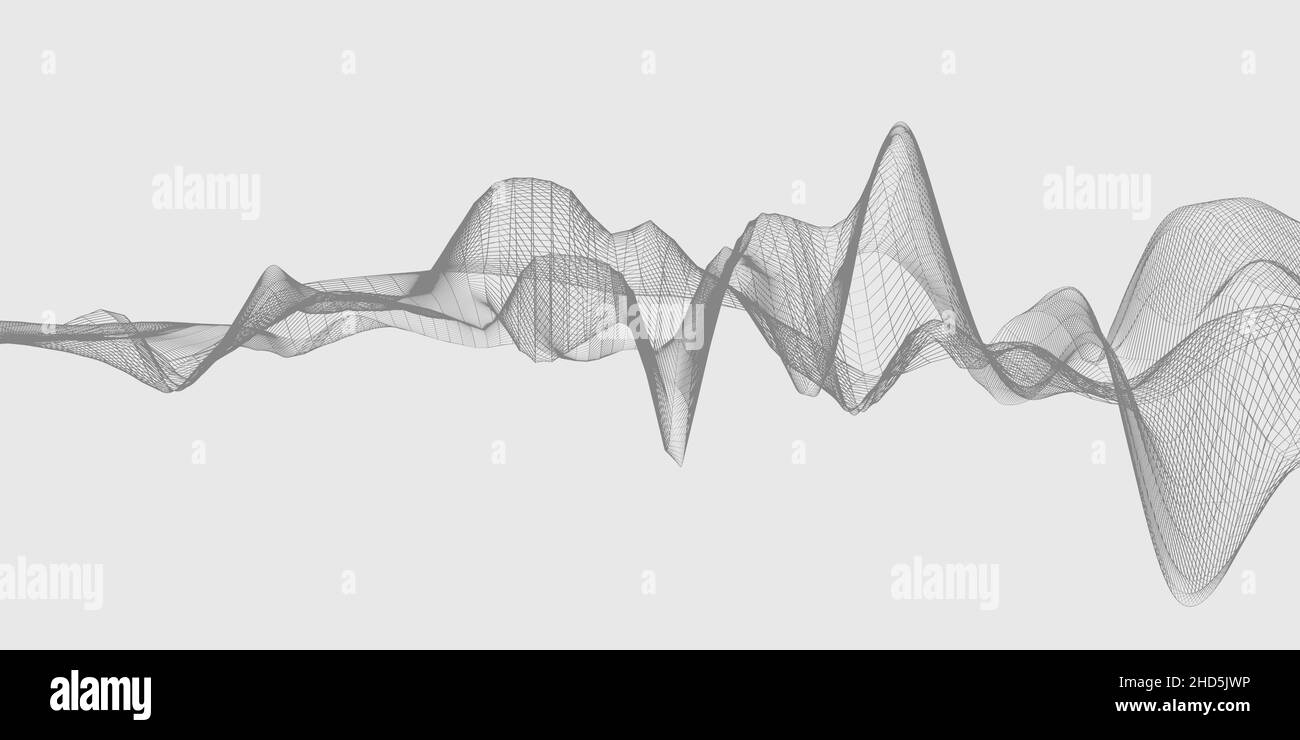 Forma d'onda a reticolo astratta su sfondo grigio, visualizzazione delle onde sonore o concetto acustico Foto Stock