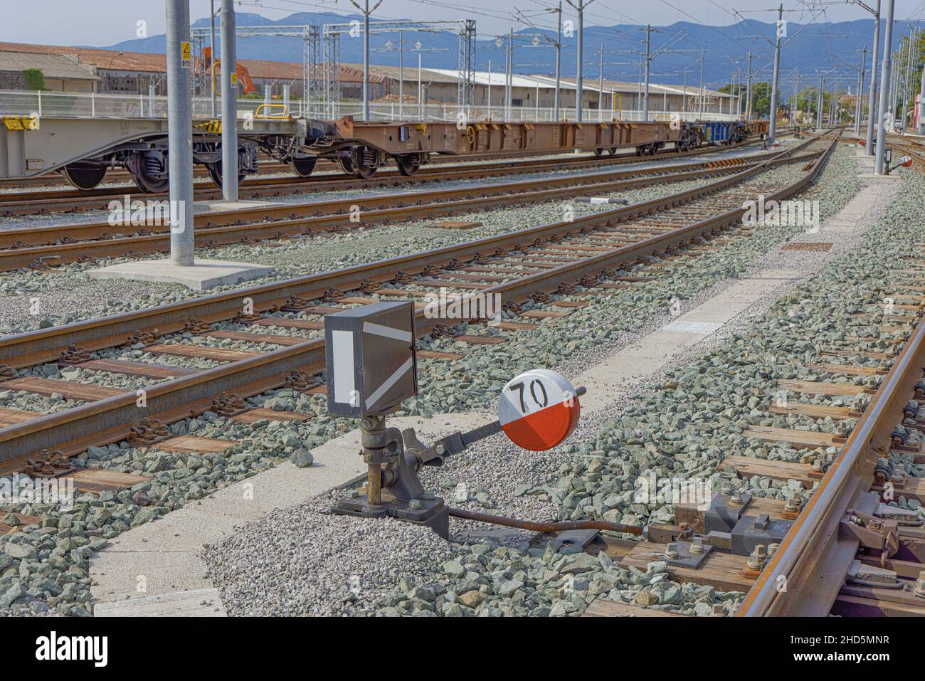 Interruttore ferroviario in primo piano Foto Stock