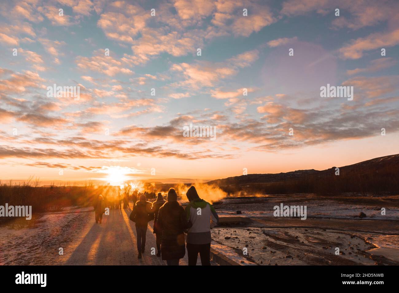 Geysir nel cerchio d'oro in Islanda in inverno Foto Stock