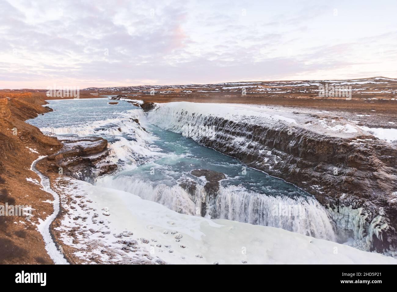 Cascate di Gullfoss in inverno in Islanda Foto Stock