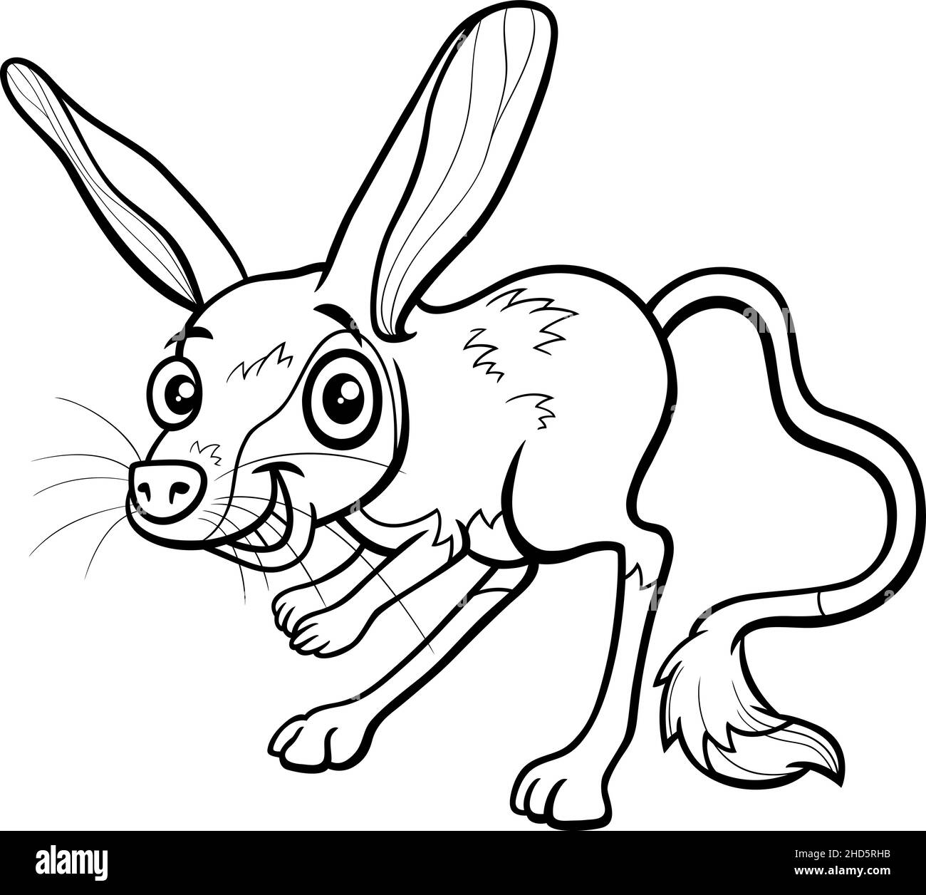Illustrazione cartoon in bianco e nero di divertente jerboa fumetto animale carattere colorare pagina libro Illustrazione Vettoriale