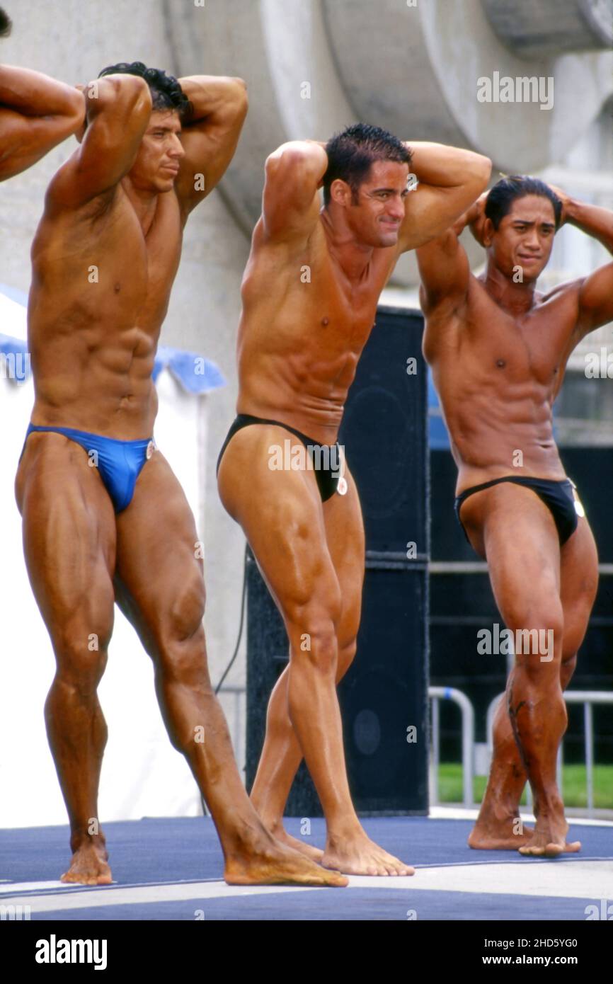 Gara di bodybuilding a Muscle Beach a Venice Beach, California Foto Stock
