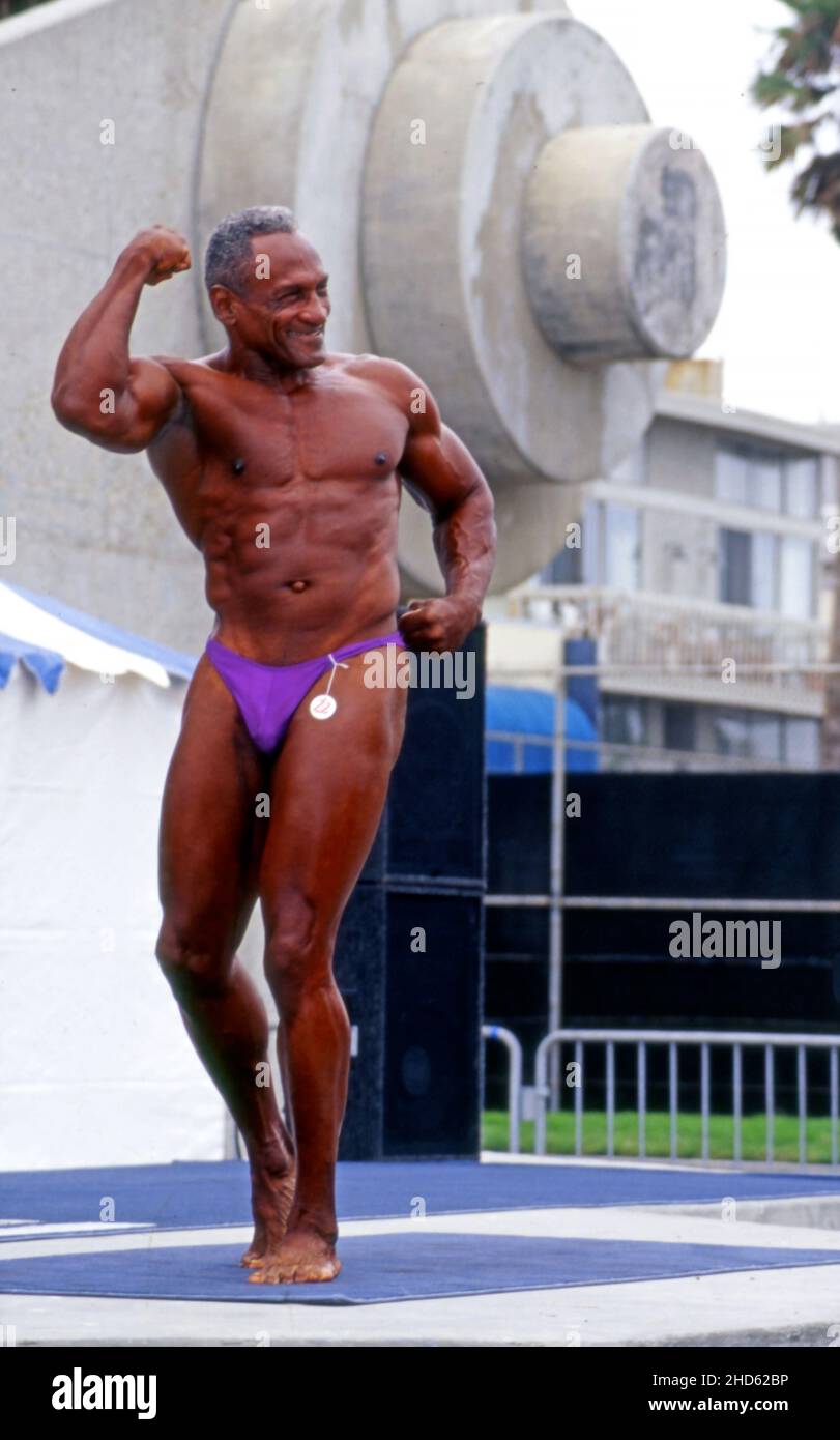 Gara di bodybuilding a Muscle Beach a Venice Beach, California Foto Stock