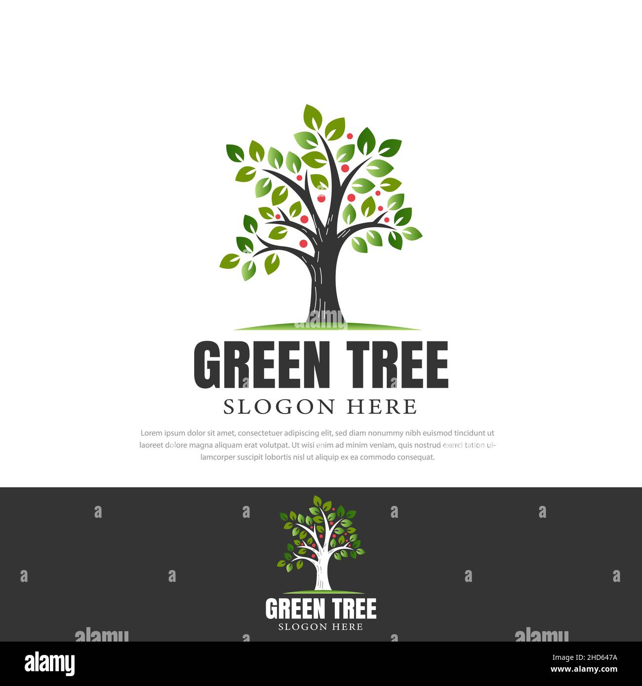 Logo Green Tree - Design della natura con albero a foglia per il Branding e il business Illustrazione Vettoriale