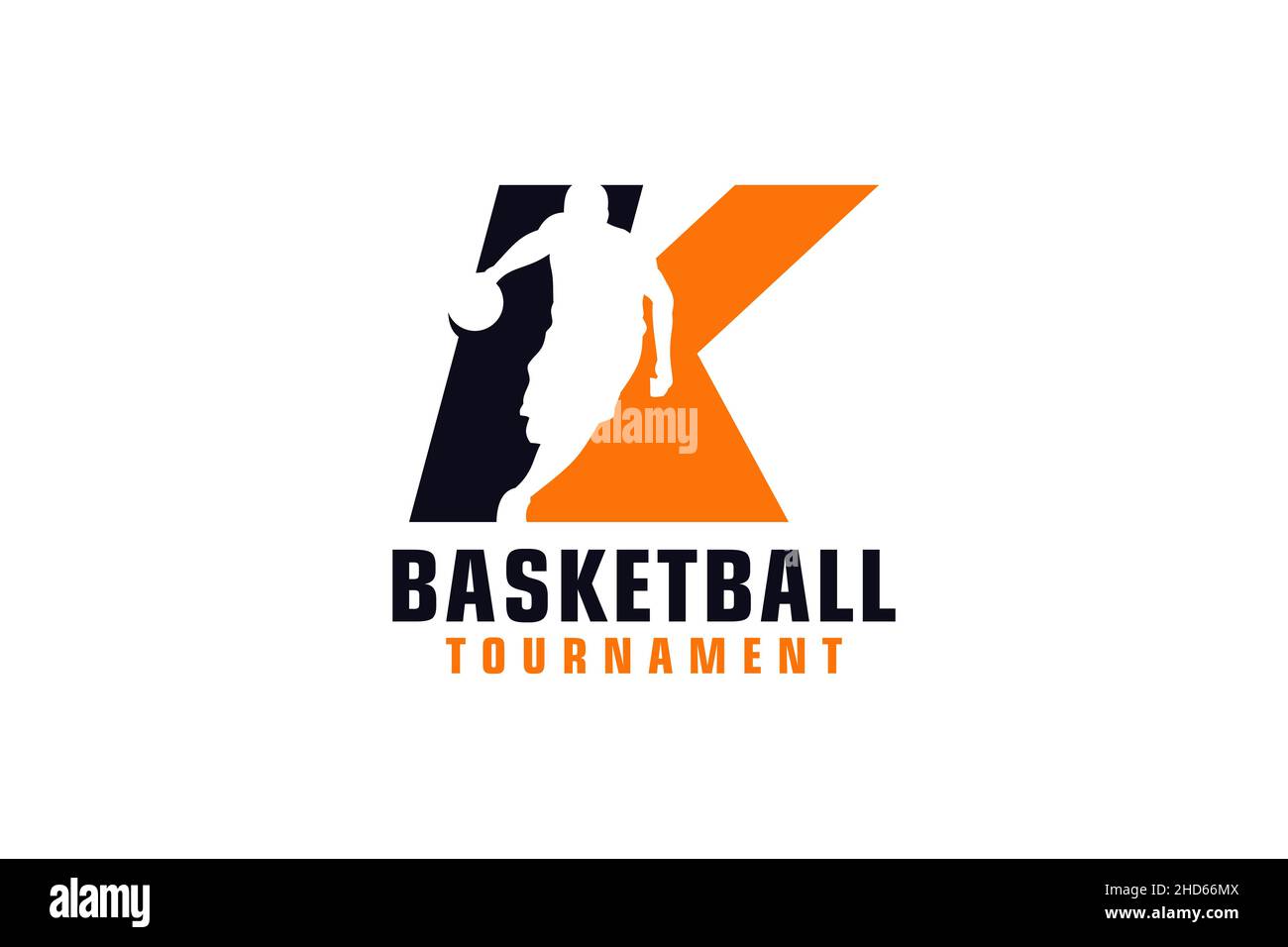 Lettera K con logo da basket. Elementi del modello di progettazione vettoriale per il Team sportivo o aziendale. Illustrazione Vettoriale