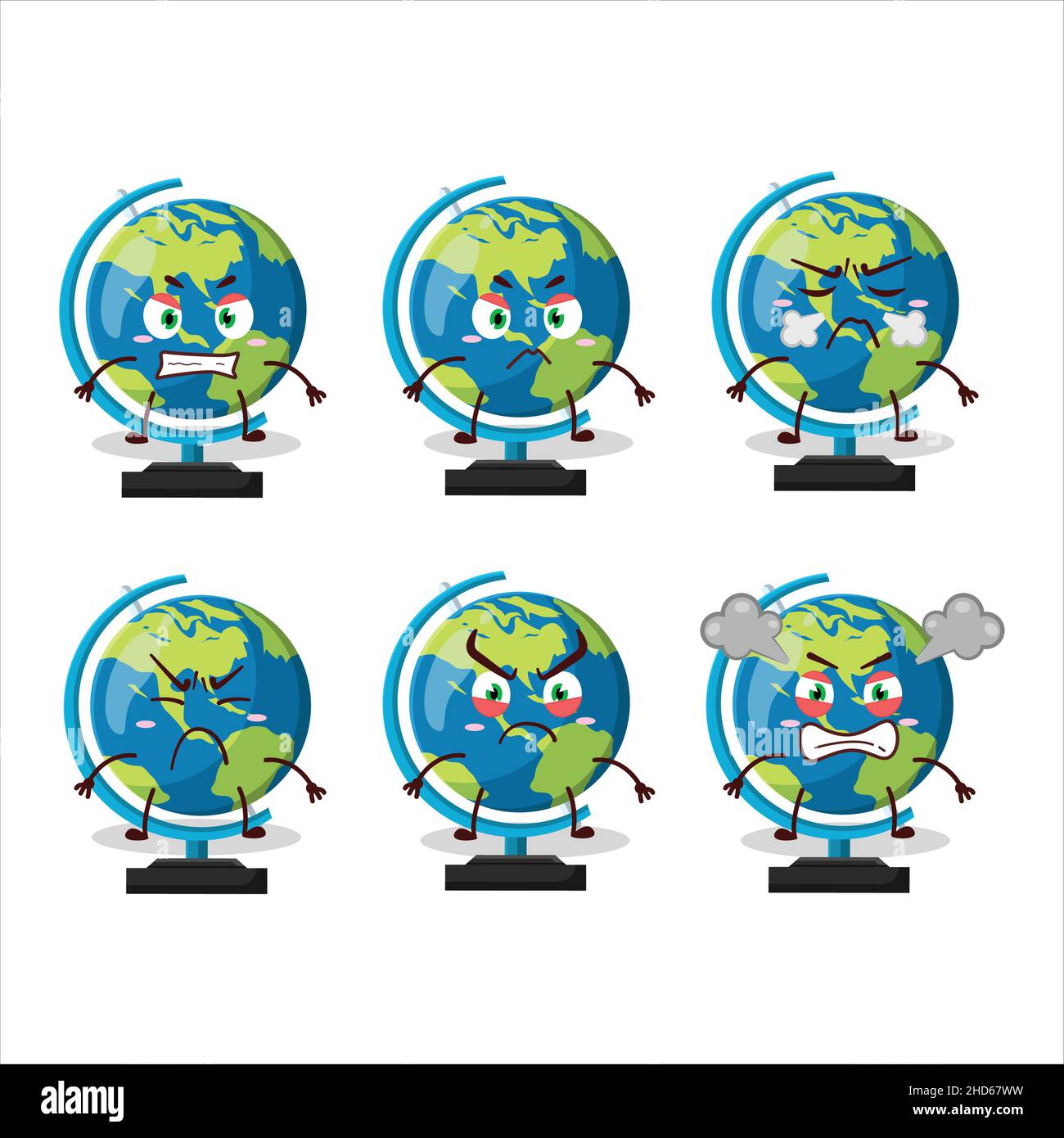 Personaggio cartoon globo ball con varie espressioni arrabbiate. Illustrazione vettoriale Illustrazione Vettoriale