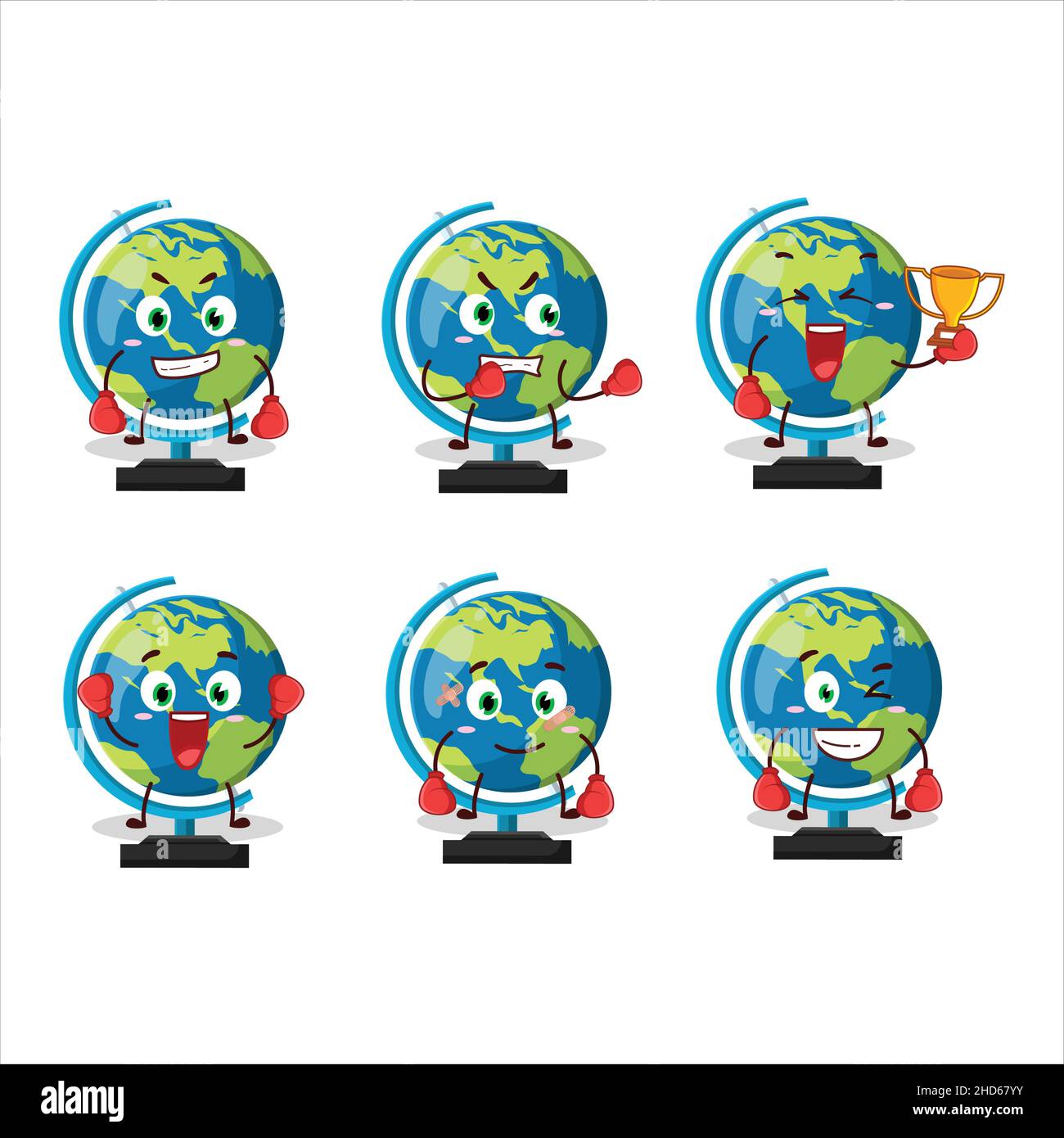 Un sportivo globo ball boxing atleta cartoon design mascotte. Illustrazione vettoriale Illustrazione Vettoriale