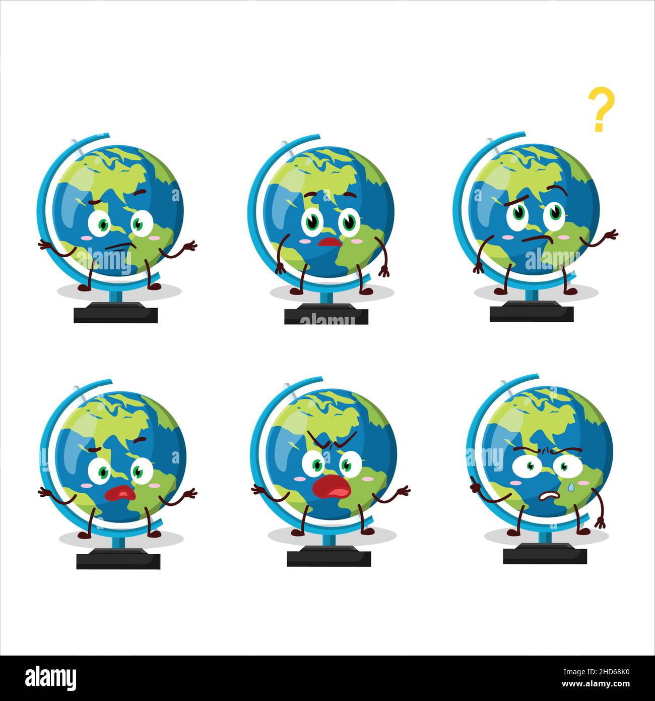 Personaggio cartoon della sfera del globo con quale espressione. Illustrazione vettoriale Illustrazione Vettoriale