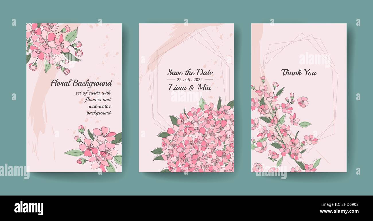 Set di modelli carte vacanza cornici floreali. Illustrazione Vettoriale