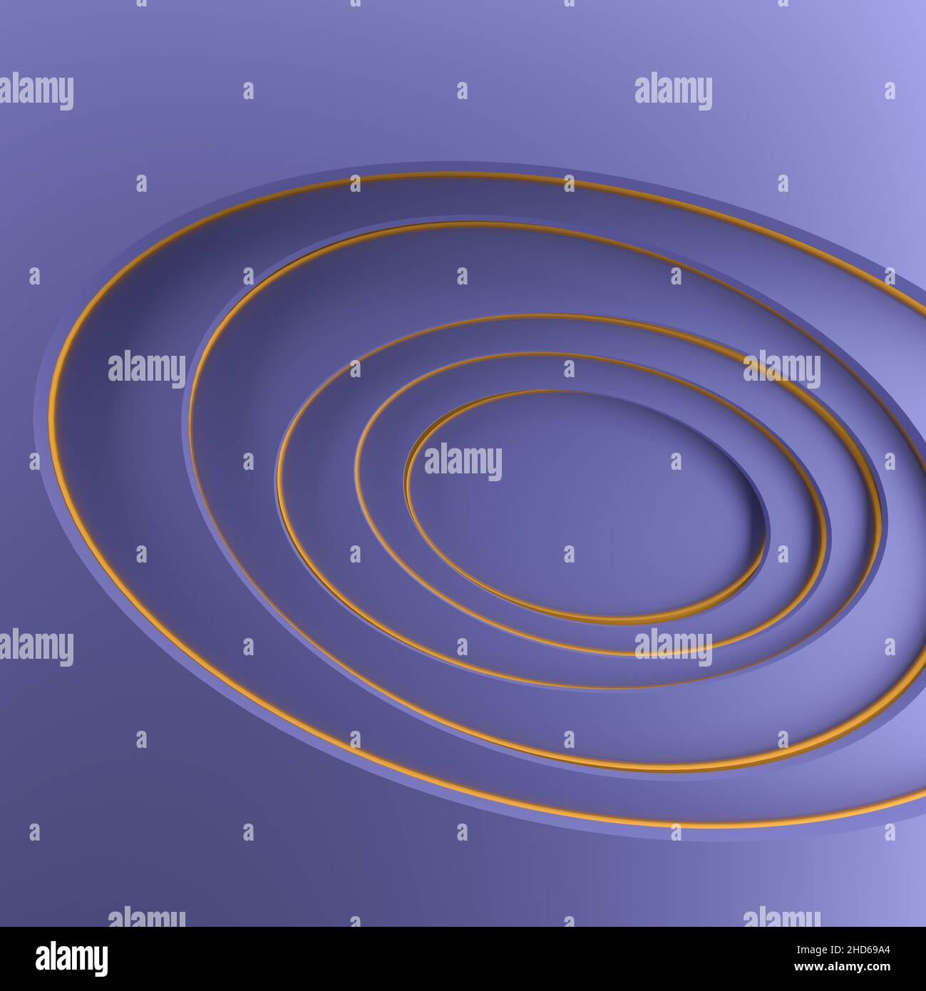 Astratto moderno sfondo blu cerchi con linee dorate, 3D rendering Foto Stock
