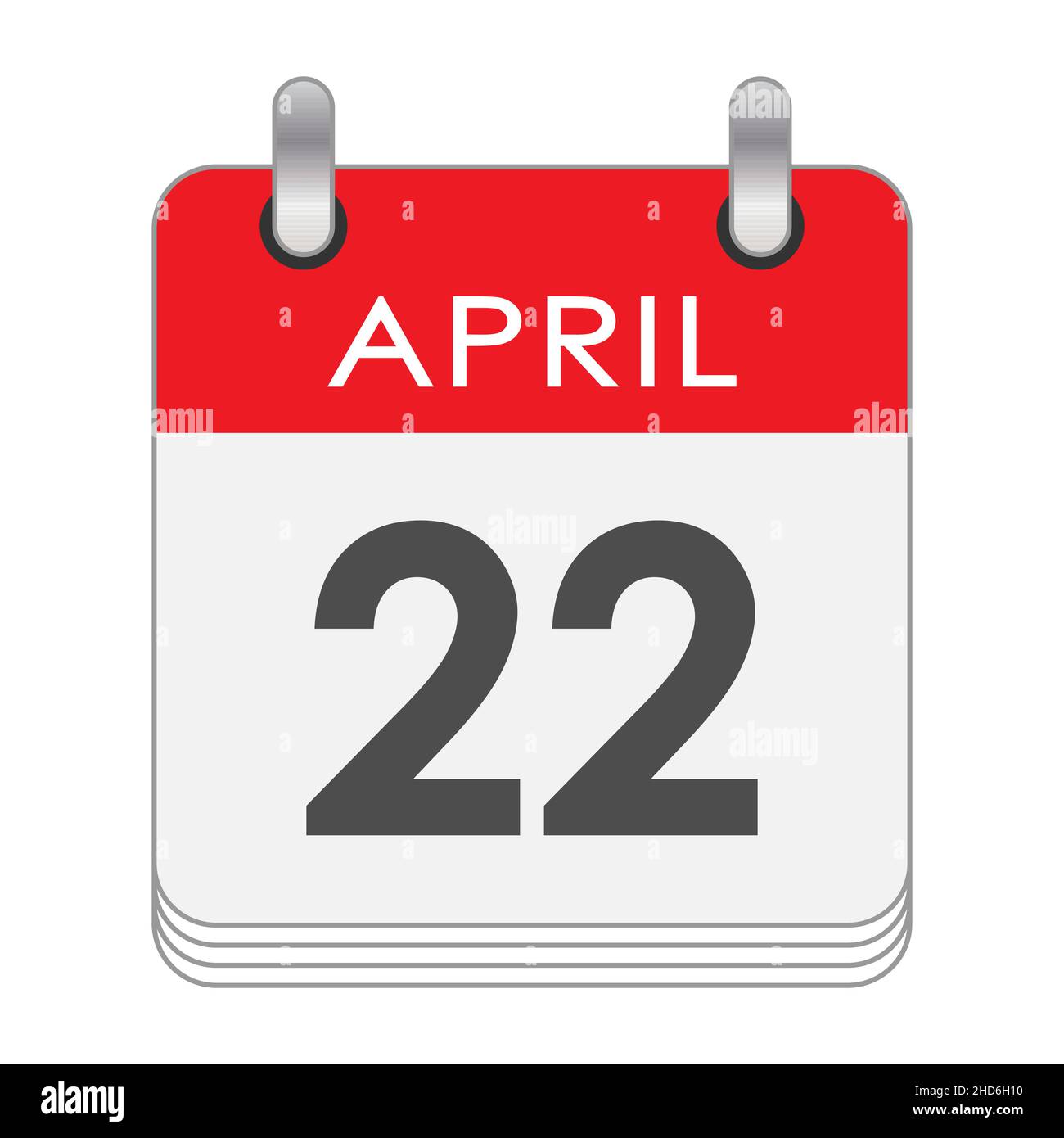 Aprile 22. Una foglia del calendario flip con la data del 22 aprile. Stile piatto. Illustrazione Vettoriale