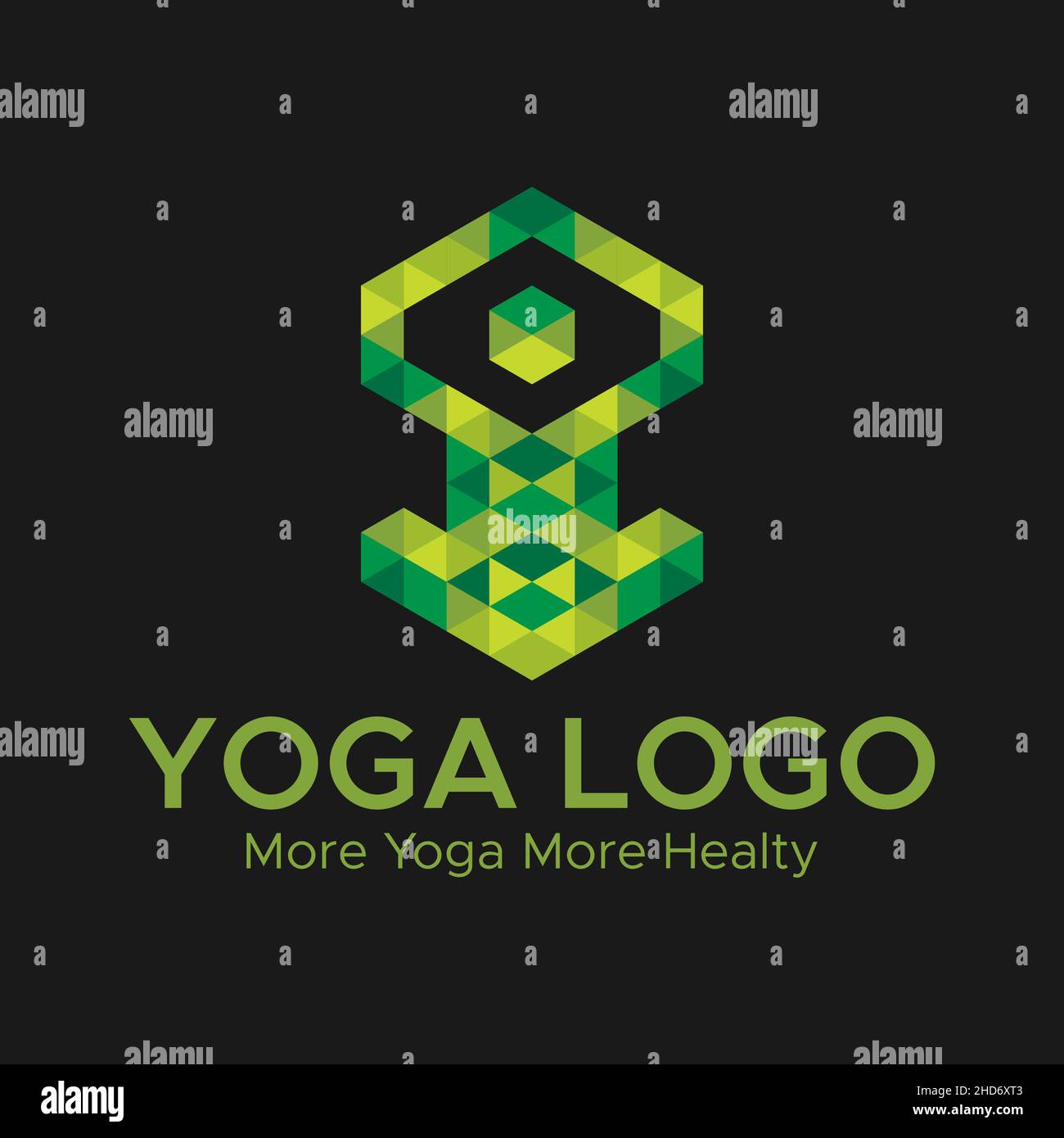 Logo Yoga. Logo meditazione. Logo astratto di colore verde e giallo. Forma triangolare. Illustrazione Vettoriale