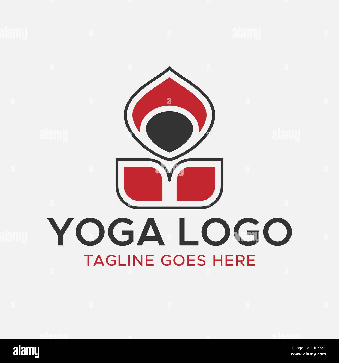 Logo Yoga. Logo meditazione. Logo astratto di colore rosso e nero. Illustrazione Vettoriale