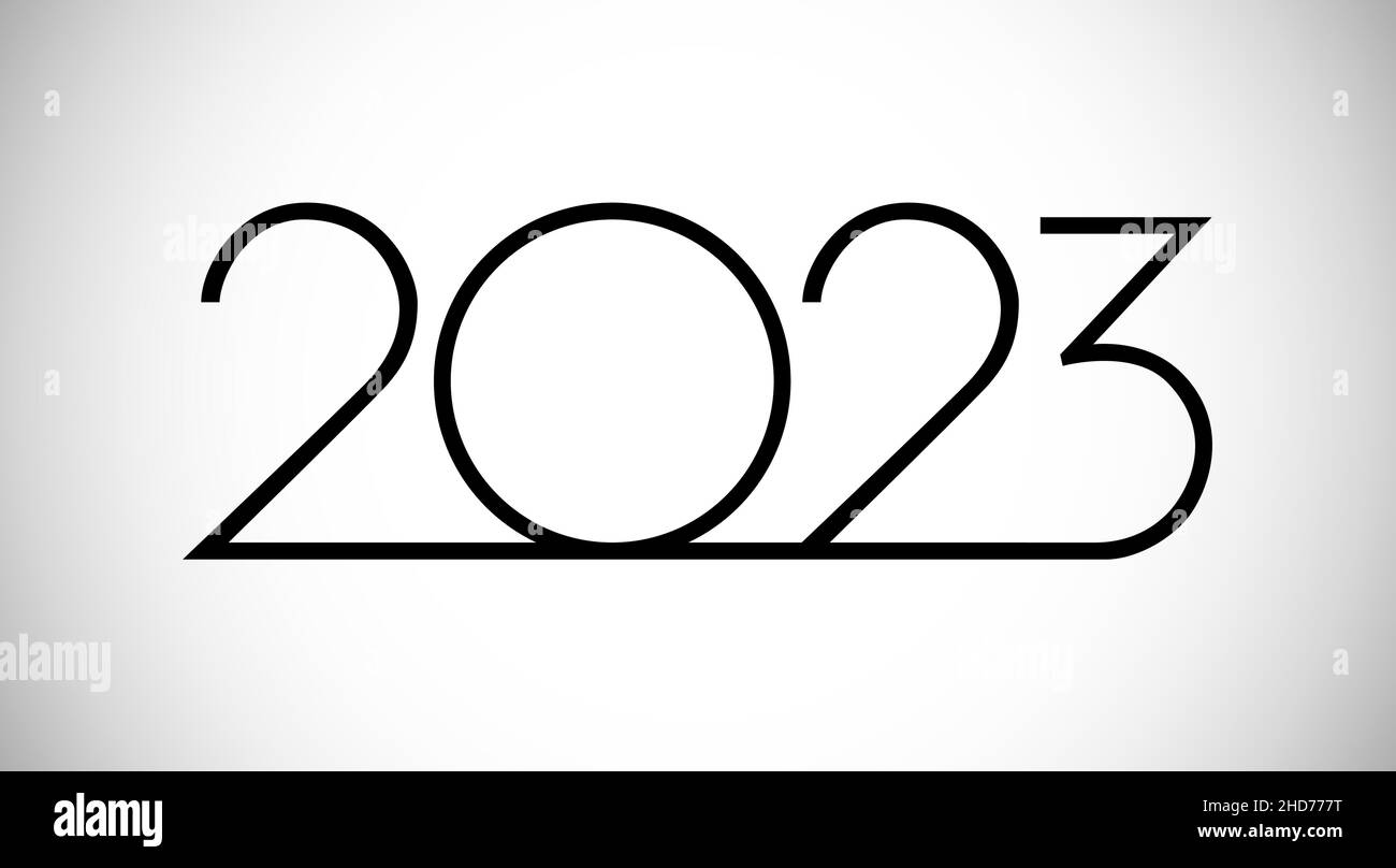 Un felice anno nuovo 2023 congrats. Decorazione X-mas. Stile aziendale. Concetto di logo monocromatico. Modello grafico astratto isolato. Scavo creativo Illustrazione Vettoriale