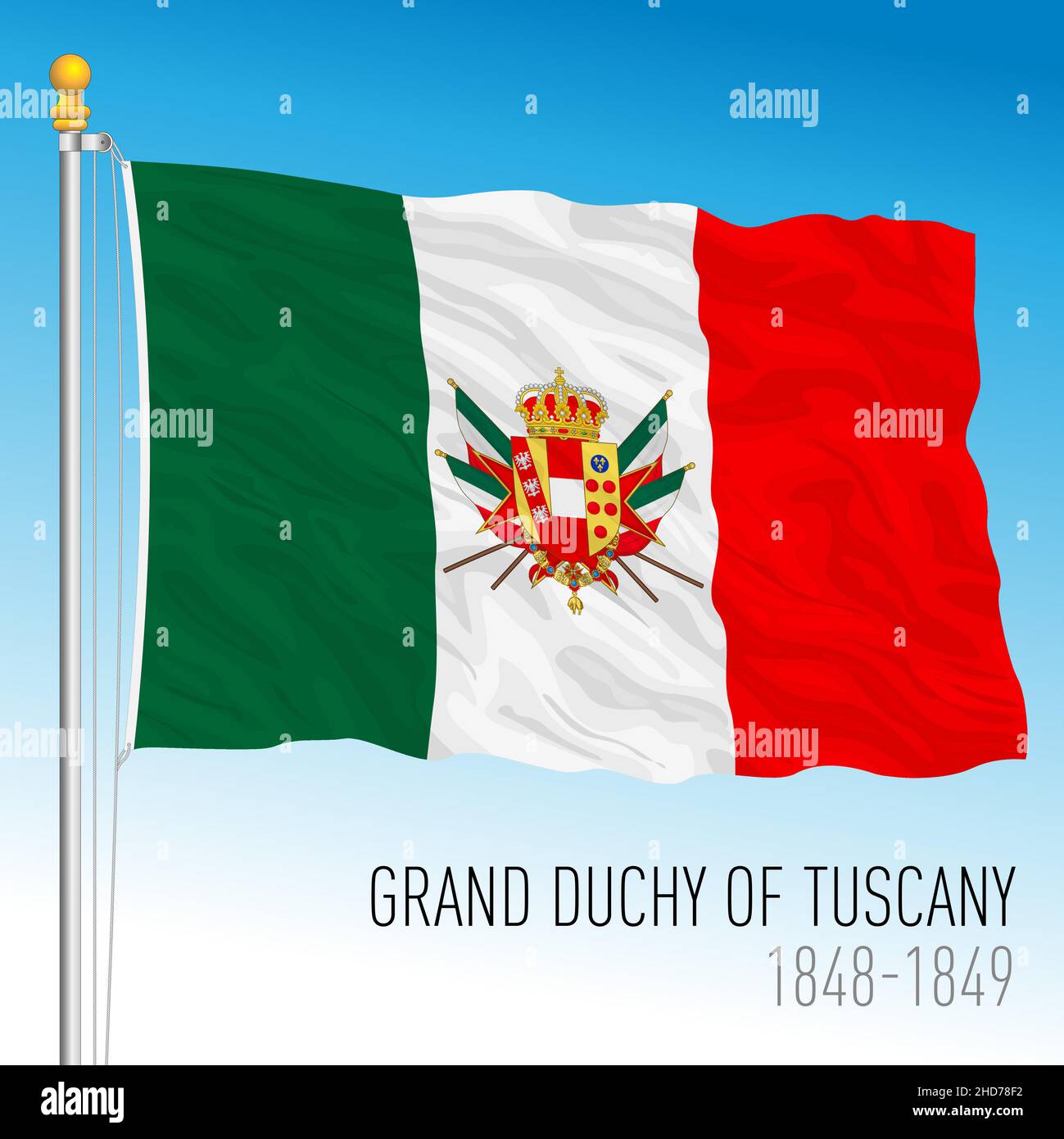 Bandiera di stato storico del Granducato di Toscana, Toscana, Italia, antica preunità, 1848 - 1849, illustrazione vettoriale Illustrazione Vettoriale