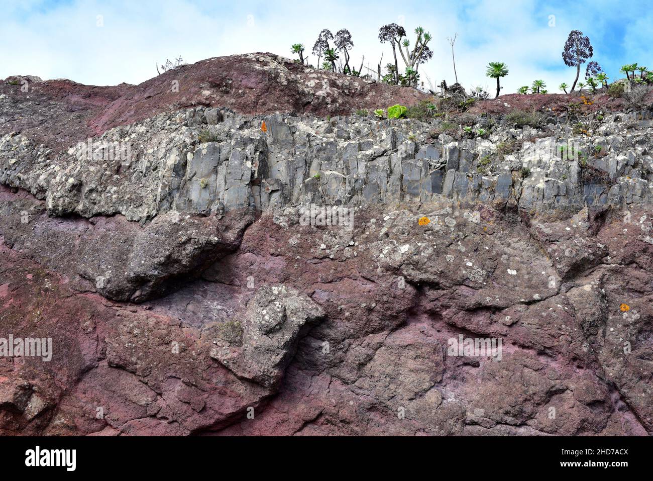 Sovrapposizione di flussi di lava diversi. Penisola di Anaga, Tenerife, Isole Canarie, Spagna. Foto Stock