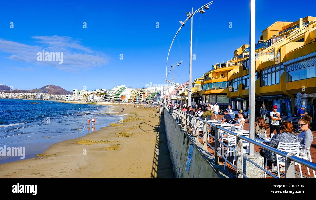 Playa de las canteras, Spiaggia di Canteras Las Palmas. A questo punto si trova il negozio Curiosity Foto Stock