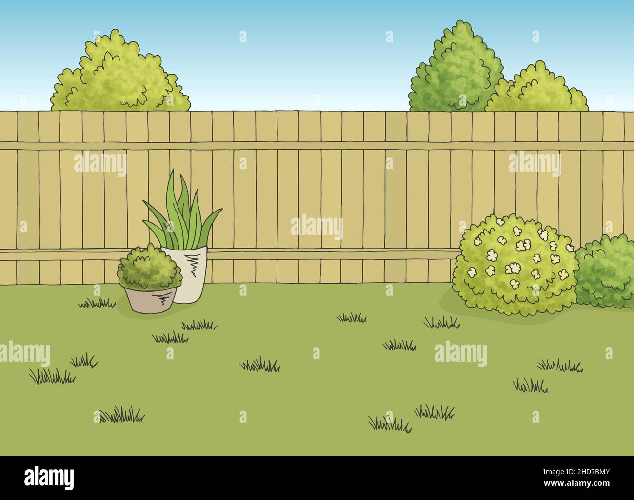 Backyard giardino grafico disegno a colori vettore Illustrazione Vettoriale