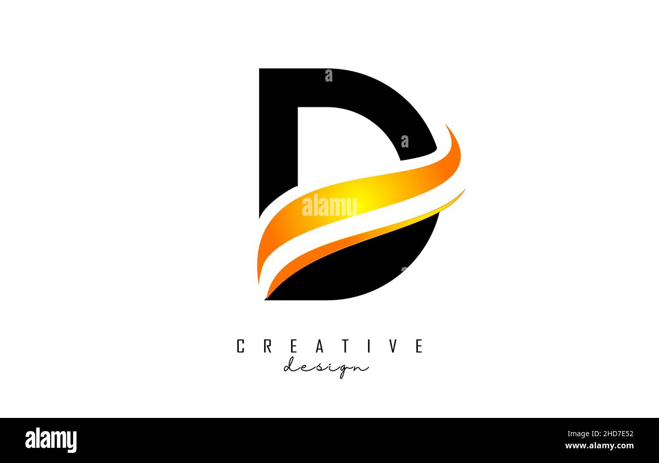 Logo lettera D con Swoosh arancione sfumato. Lettera D con elementi geometrici astratti. Illustrazione di Creative Vector con lettera. Illustrazione Vettoriale