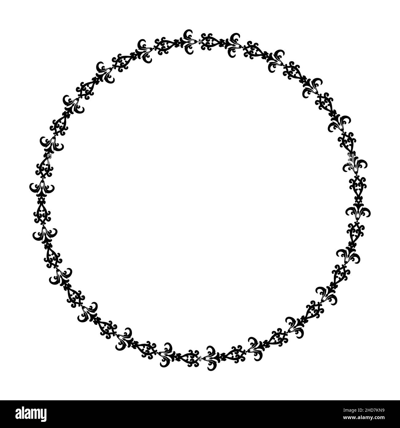 Cornice circolare ripetuta. Ornamento circolare di elementi orientali astratti. Bianco e nero. Vettore. Per inviti, tatuaggi, marquesie, piastrelle in ceramica Illustrazione Vettoriale
