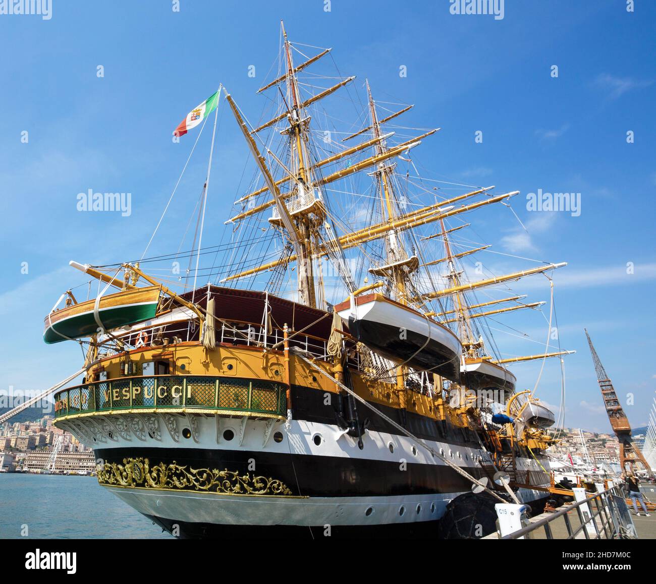 GENOVA, 17 GIUGNO 2021 - la barca a vela italiana "Amerigo Vespucci" ormeggiata nel porto di Genova Foto Stock