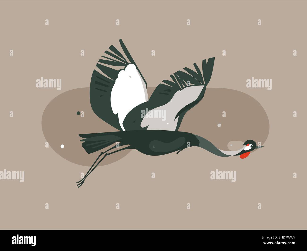 Disegno a mano vettore astratto cartoon Grafica moderna African Safari natura concetto illustrazioni arte con volo Crane uccello isolato su colore pastello Illustrazione Vettoriale