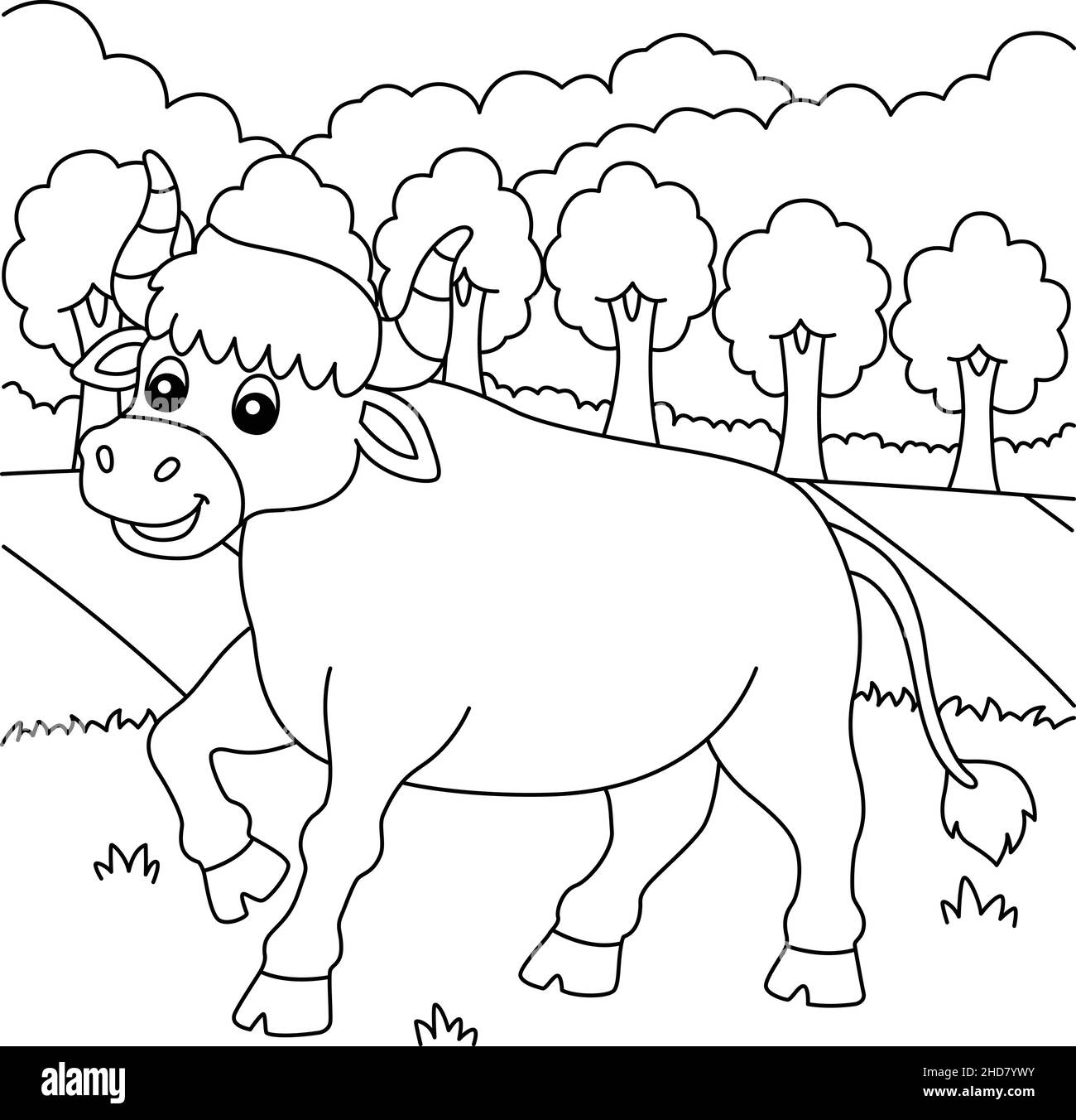 Pagina colorazione bue per bambini Illustrazione Vettoriale