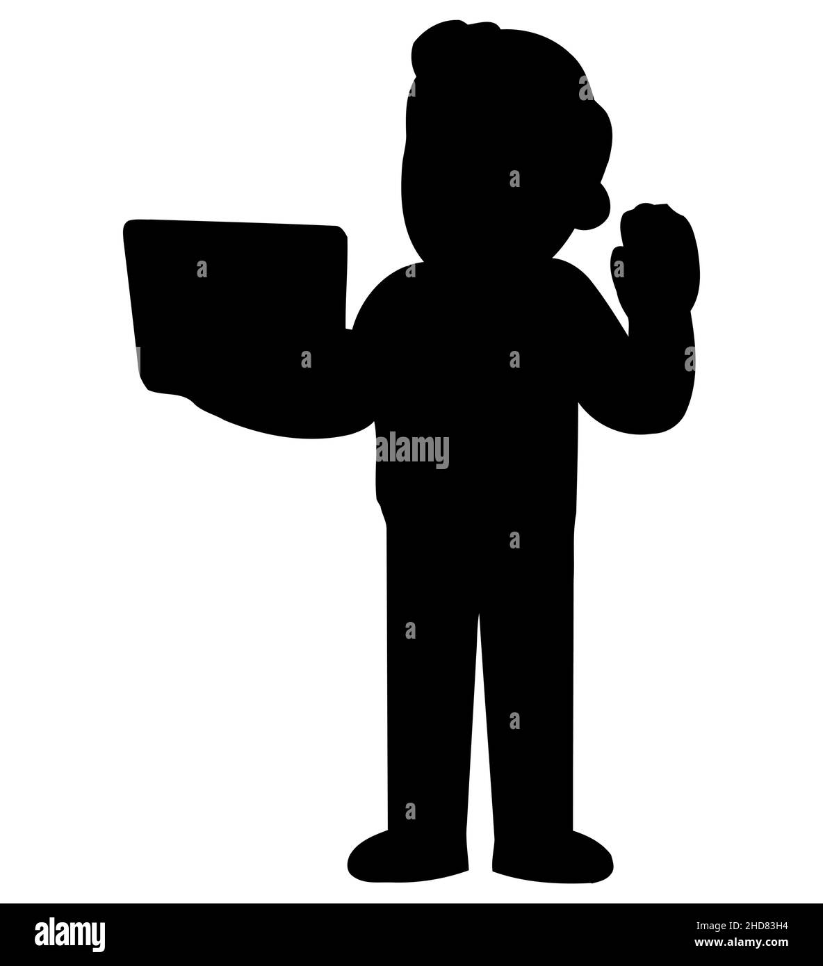 Una silhouette di un uomo che lavora su laptop, lavoro in ufficio, lavoro da casa, videochiamate e riunioni Illustrazione Vettoriale
