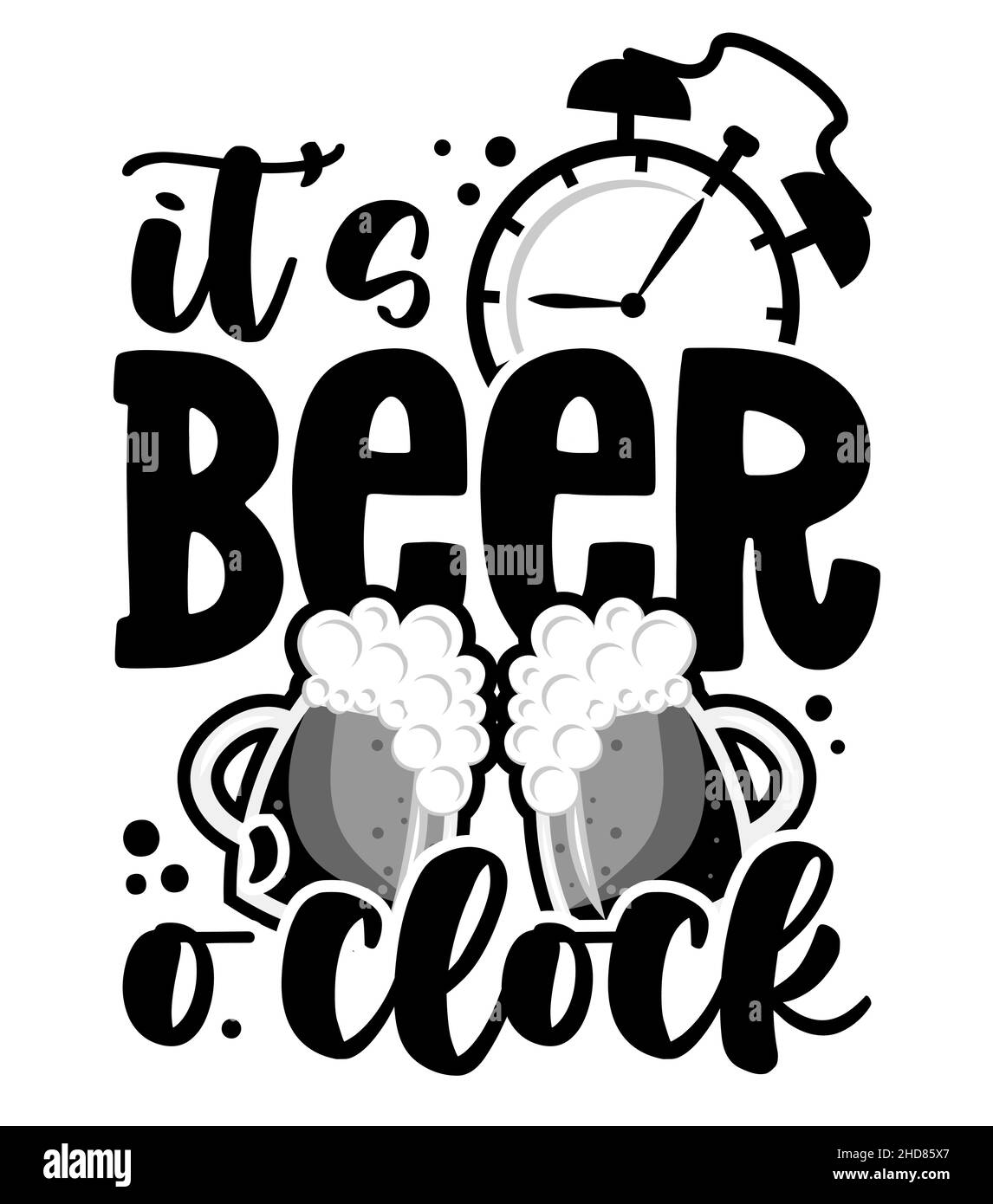 E 'birra o'clock - Funny quote per bar o ristorante wall art. La mia scritta a mano con il testo del vino. Badge per i biglietti d'auguri di design, invito vacanza Illustrazione Vettoriale