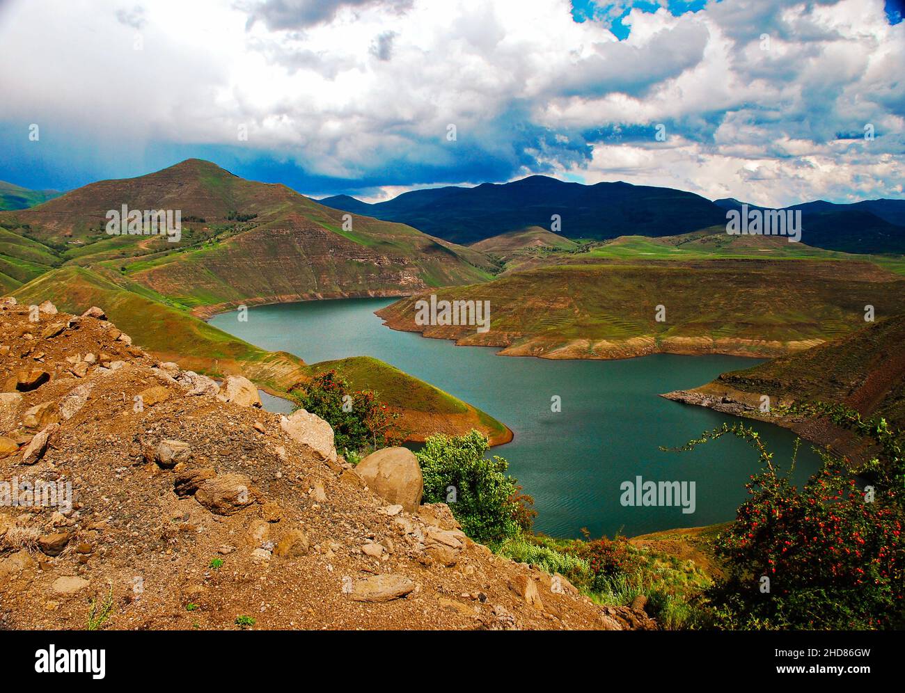 Katse DAM sul fiume Malibamatso Lesotho Kingdoom Africa Foto Stock