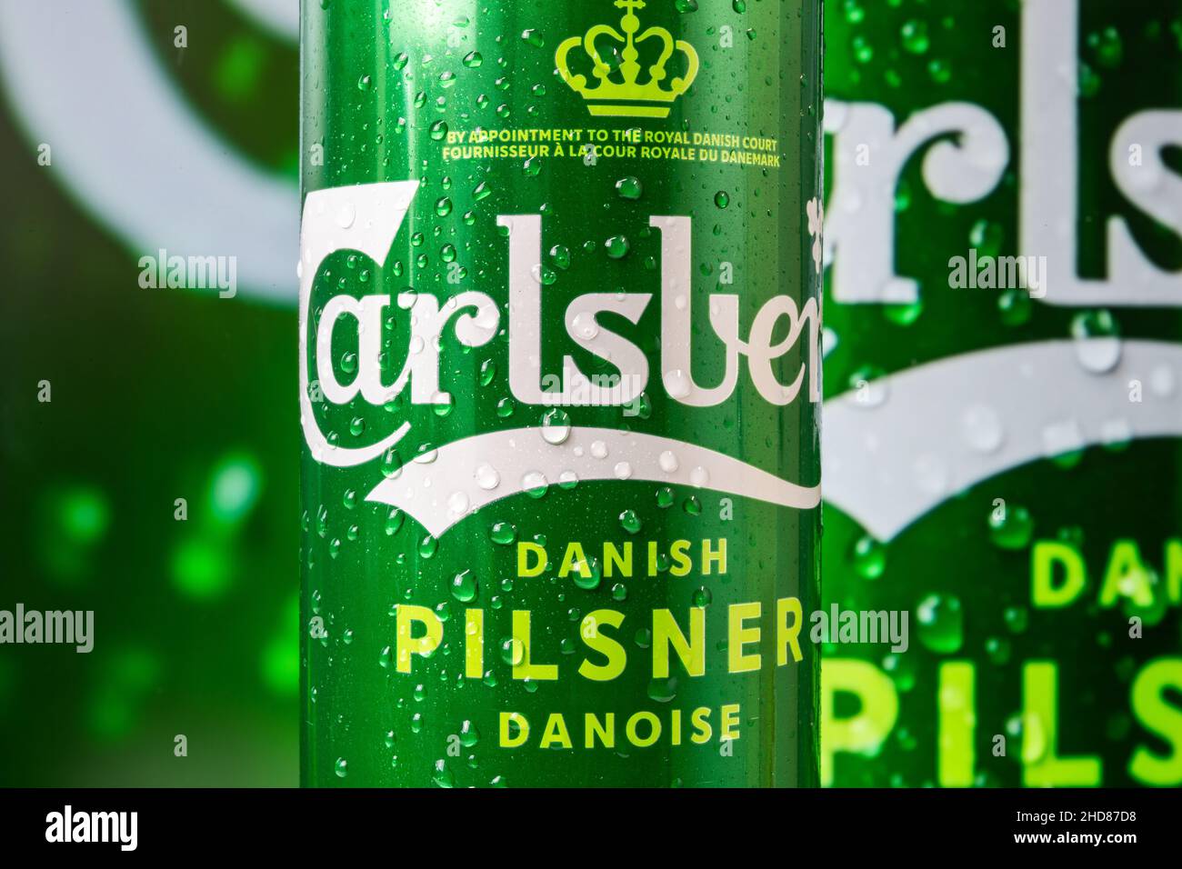 Etichetta della birra Carlsberg Foto Stock