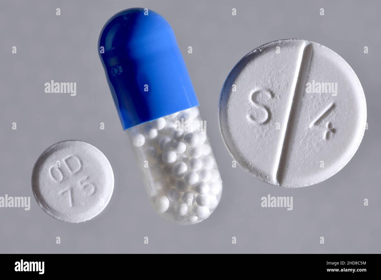 Antidolorifici: Capsula di ibuprofene, compressa di Co-codamolo (S4) e aspirina dispersibile (od 75) Foto Stock