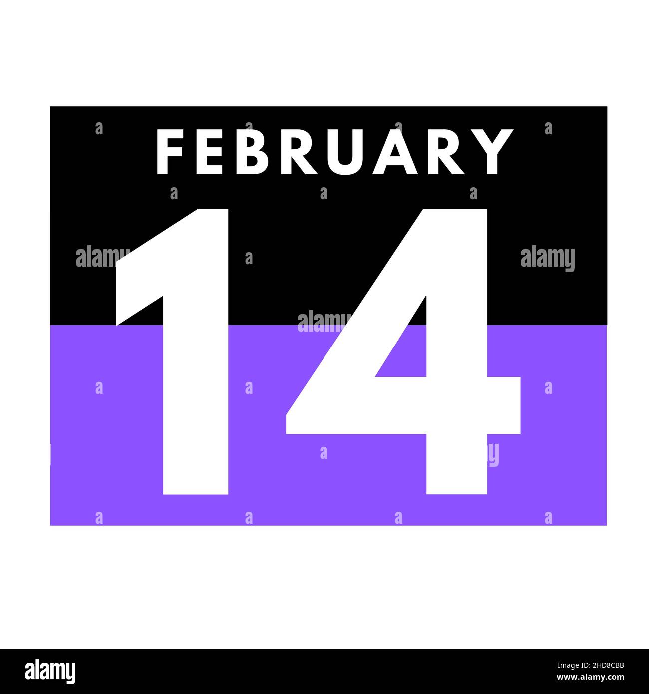 Febbraio 14 . Icona calendario giornaliero flat .date ,giorno, mese .calendario per il mese di febbraio Foto Stock