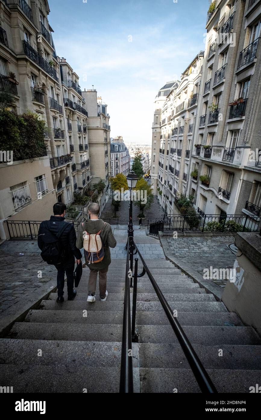 Vie di Montmartre, Parigi, Francia. Foto Stock