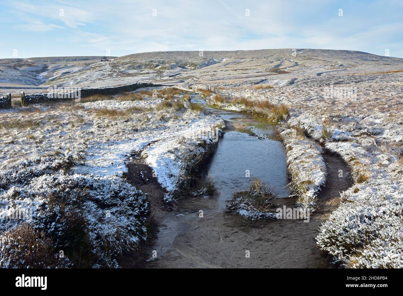 Haworth Moor nella neve d'inverno, Bronte Country, West Yorkshire Foto Stock