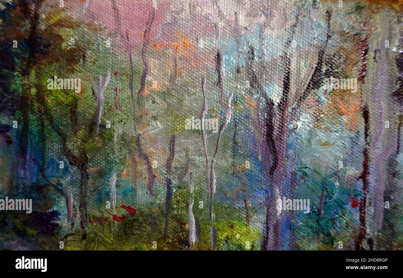 Pennello tratto , pittura olio astratto colore albero di sfondo natura Foto Stock