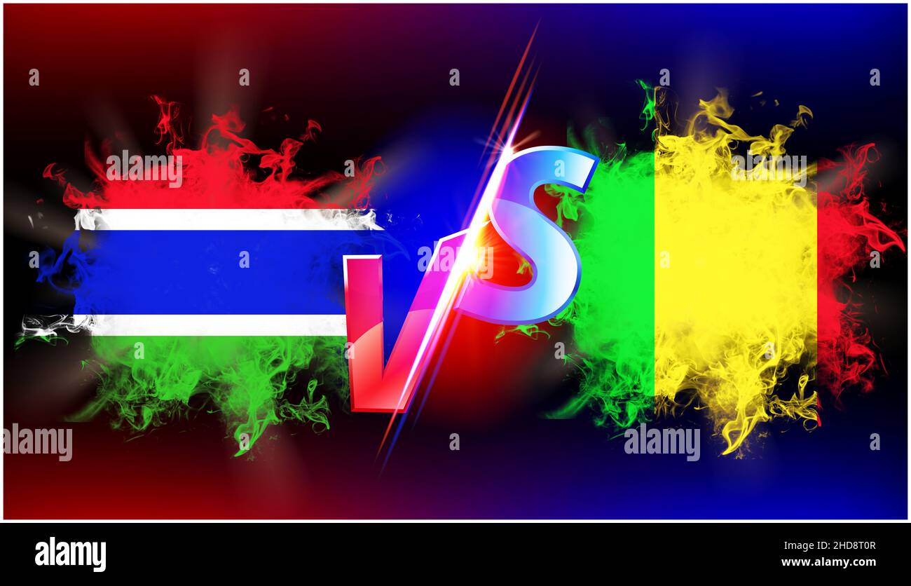 Gambia e Mali in corso di guerra commerciale. Bandiera di due paesi opposti l'uno all'altro con testo vs e sfondo nero Foto Stock