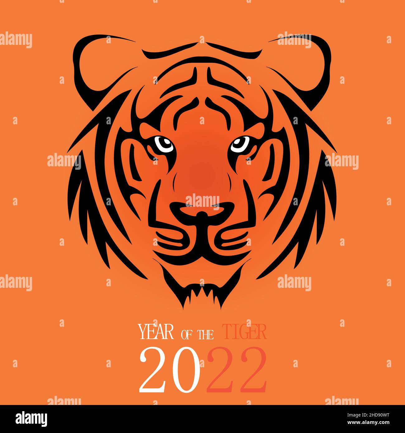 Felice anno nuovo Cinese 2022. Biglietto d'auguri arancione con superficie tigre. Banner pubblicitari o di vendita Illustrazione Vettoriale